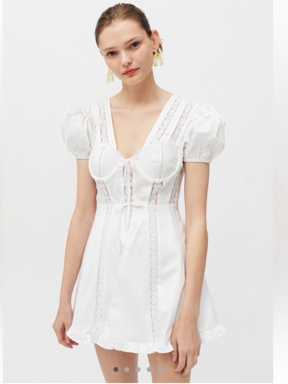 For Love & Lemons SMALL Maura white lace detail mini dress
